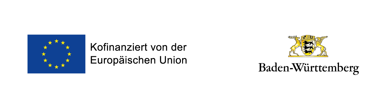Logo der Europäischen Union mit dem Schrftzug Kofinanziert von der Europäischen Union neben dem Landeswappen Baden-Württembergs