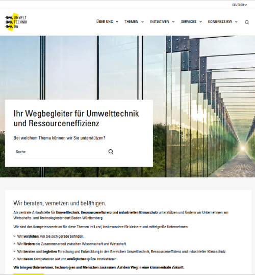 Screenshot der Startseite von Umwelttechnik BW