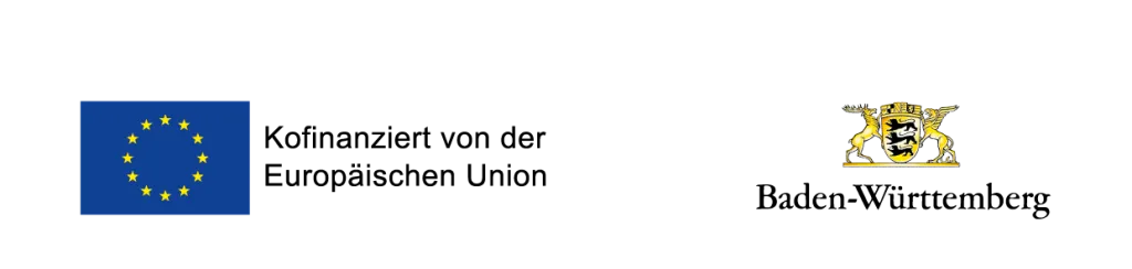 Logo der Europäischen Union mit dem Schrftzug Kofinanziert von der Europäischen Union neben dem Landeswappen Baden-Württembergs