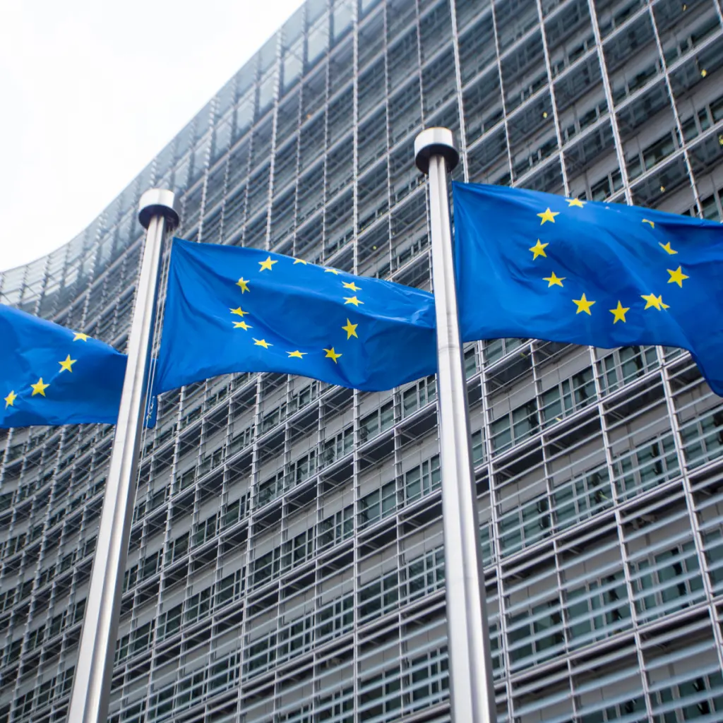 EU-Flaggen wehen vor einem Gebäude