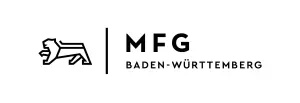 Logo der MFG Baden Württemberg in schwarzen Druckbuchstaben