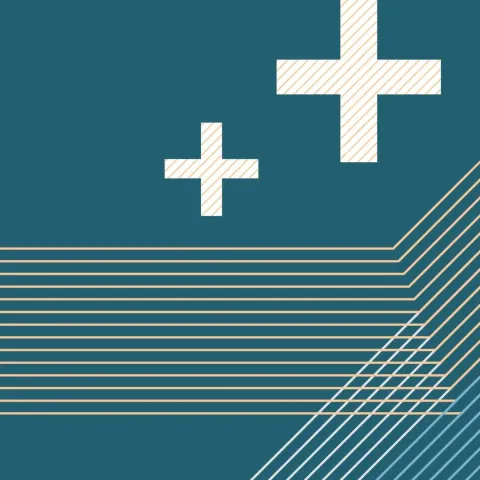 Dunkelblauer Header mit weißen Pluszeichen